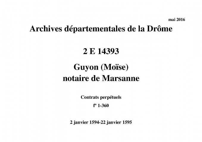 Contrats perpétuels (2 janvier 1594-22 janvier 1595).