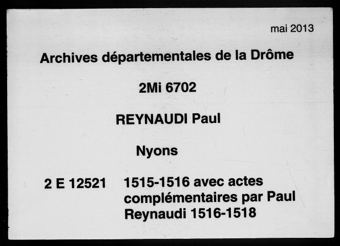 Notes brèves (30 novembre 1515-22 décembre 1516).