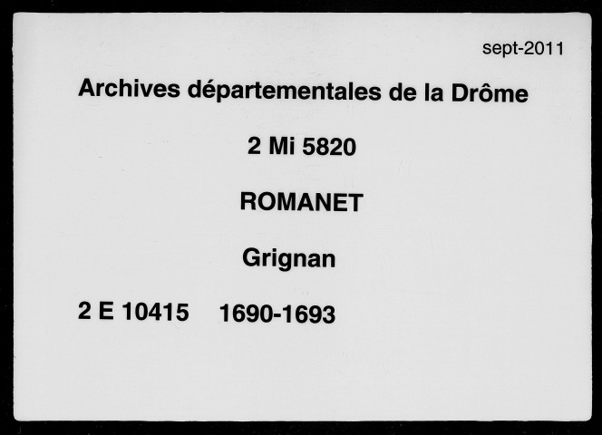 17 juin 1690-1er octobre 1693