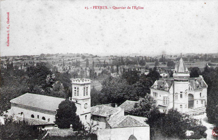 Vue du château détruit par sa propriétaire Léopoldine Bruyat en 1913 et l'église du Vœu-de-Louis XIII.
