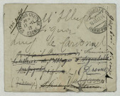 Enveloppe adressée à Louis Le Cardonnel, comportant des adresses barrées et des tampons postaux de lieux où il a résidé.