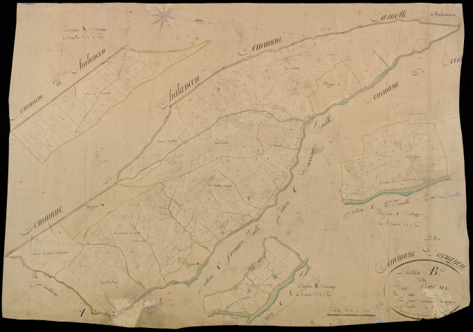 Section B, Buisses (les) . Hubac des Bertrands (lieu-dit, parcelles n° 127-159), Trémond (hameau de), Moulin (le), Bompard et Gay (le) (lieu-dit, parcelles n° 27-78), Vignes (les) (lieu-dit, parcelles n° 247-282) (agrandissements).