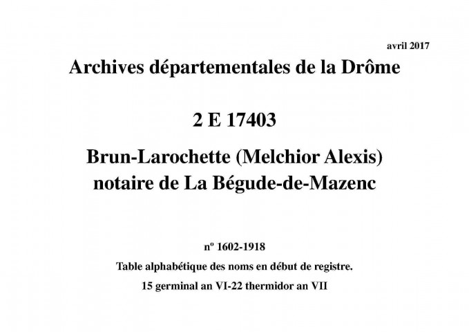 15 germinal an VI-22 thermidor an VII