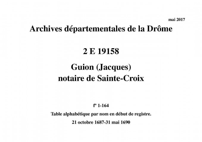 21 octobre 1687-31 mai 1690