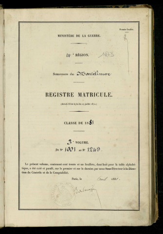 n°1001-1249 avec table alphabétique.