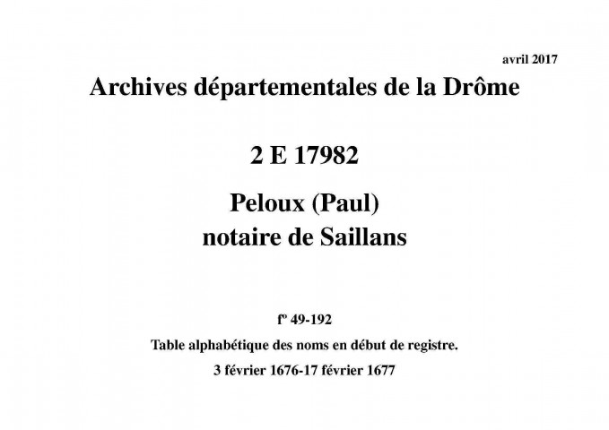 3 février 1676-17 février 1677