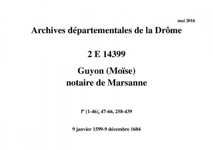 9 janvier 1599-9 décembre 1604
