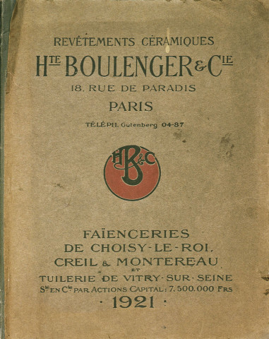 Catalogue de 1921 de revêtements céramiques, Boulenger et Cie, provenant des Archives communales de Saint-Uze.