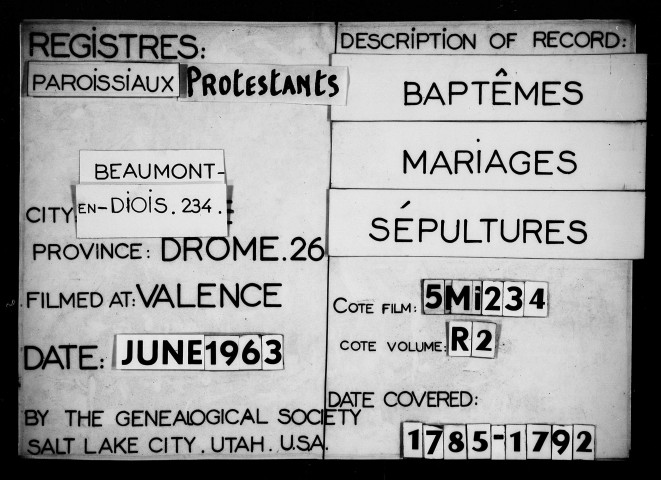 Religion protestante. - Baptêmes, mariages, sépultures (1785-1792).