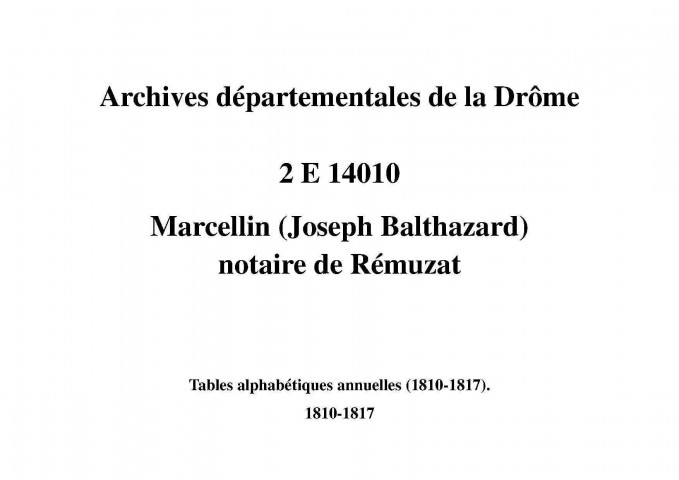 Tables alphabétiques annuelles (1810-1817) (1810-1817).