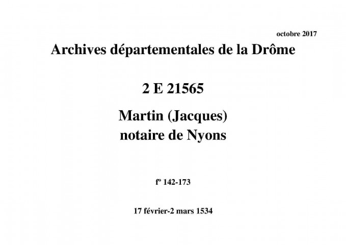 Notes brèves (17 février-2 mars 1534).