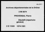 Répertoire général des livres F-S par prénom et par communauté d'habitants. (1574-1591).