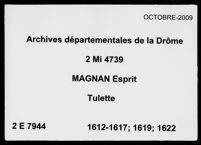 1er janvier 1612-25 novembre 1622