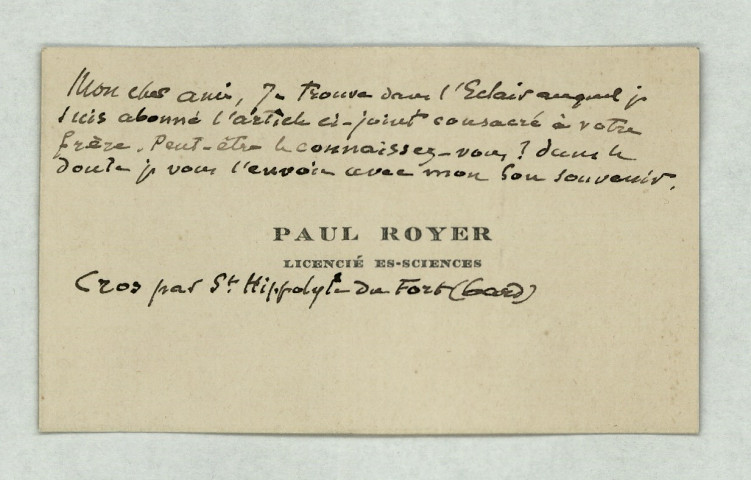Royer Paul, licencié es-sciences :