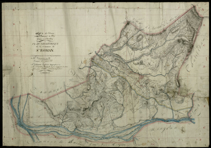 Cadastre par masse de culture. - Plan géométrique, sections A (n°1-[270]) et section B (n°1-168).