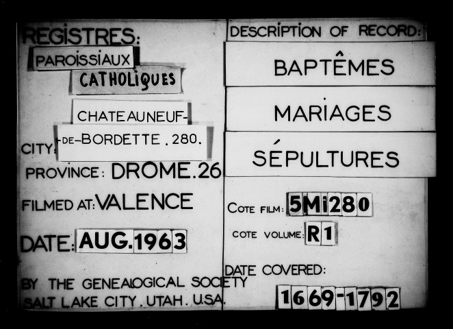 Baptêmes, mariages, sépultures (1669-1792).