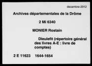 Répertoire général des livres A-E (25 juin 1644-8 janvier 1654).