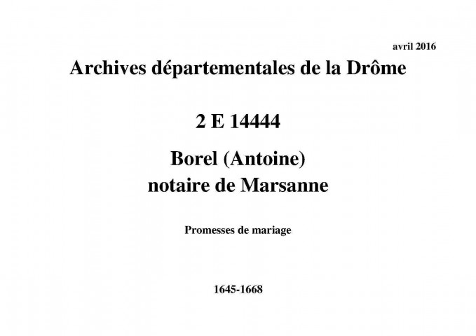 Promesses de mariage (1645-1668).