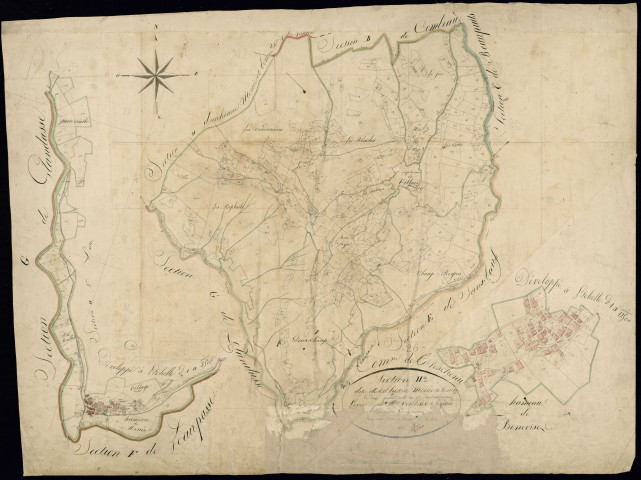 Section H2, Archiane, Menée et Bénévise. Benevise (hameau, parcelles n° 496-626); Pierre Courbe, Pré Bailler (lieux-dits, parcelles n° 919-993) et Menée (hameau, parcelles n° 993 bis-1082) (agrandissements)