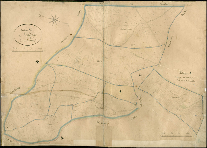 Section C1, Village (le). Marais (les) (lieu-dit, parcelles n° 158-239) (agrandissement).