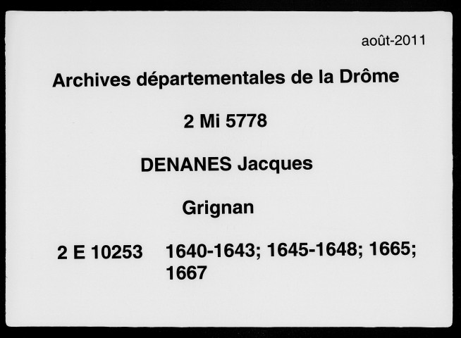 3 janvier 1640-5 novembre 1667