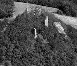 Vue aérienne des ruines du château de Mantaille (XIIe-XIVe siècle).