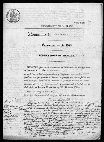 Publications de mariages (1845-1897).