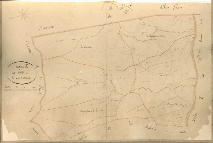 Section E1, Hubacs (les) . Pierrière (hameau de la), Liénards (hameau des) (agrandissements).