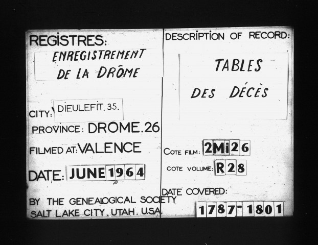 Table des extraits de sépulture.