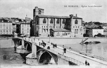 Romans-sur-Isère.- Le pont sur l'Isère et la collégiale Saint Barnard.
