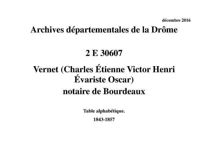 Table alphabétique (1843-1857).