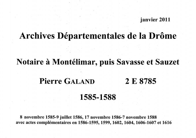 8 novembre 1585-7 novembre 1588