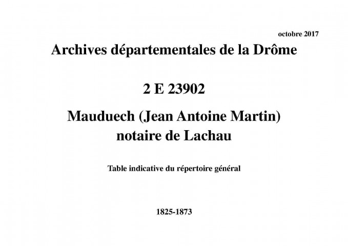 Table indicative du répertoire général (1825-1873).