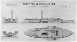 Plan coupe d'un toueur pour le service du port.