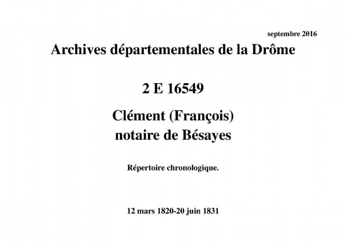 Répertoire chronologique (12 mars 1820-20 juin 1831).