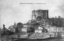 Suze-la-Rousse.- Reproduction d'une gravure du château et du village en 1830.