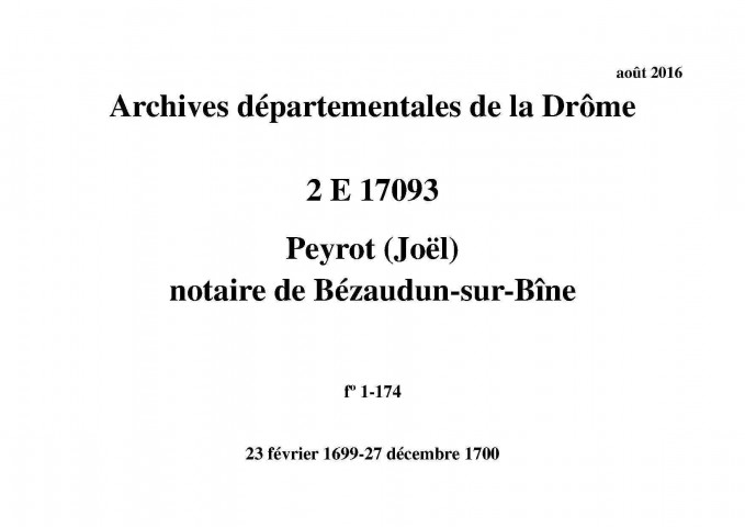 23 février 1699-27 décembre 1700