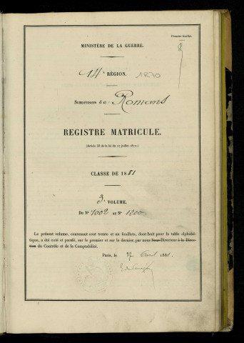 n°1002-1200 avec table alphabétique.