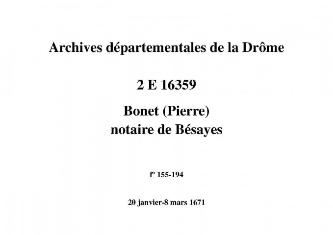 20 janvier-8 mars 1671