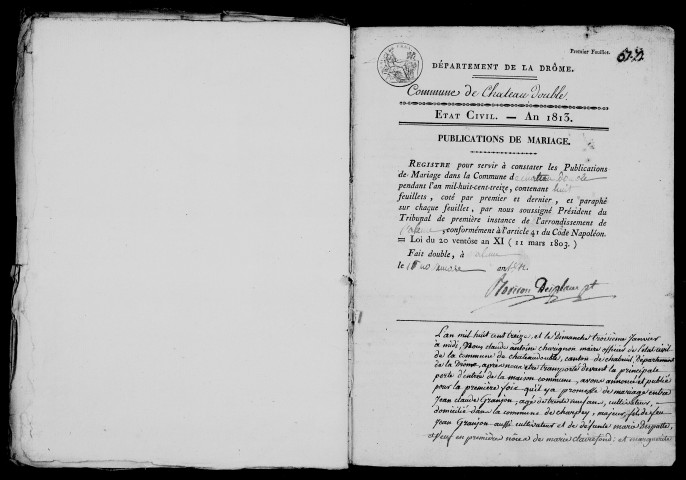Publications de mariages (1813-1822).