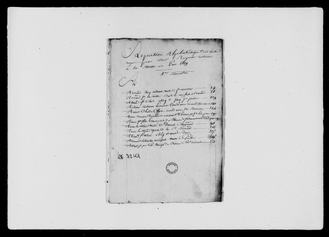 1er janvier-30 juin 1809