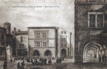 Reproduction d'une gravure représentant la place du Marché en 1815.