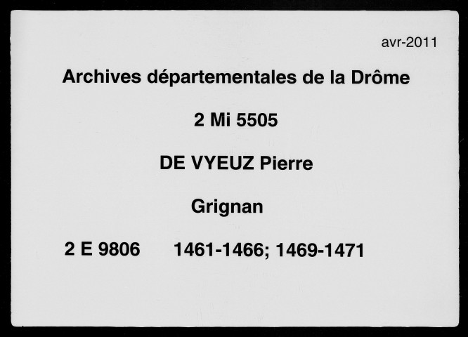 4 novembre 1461-9 janvier 1471