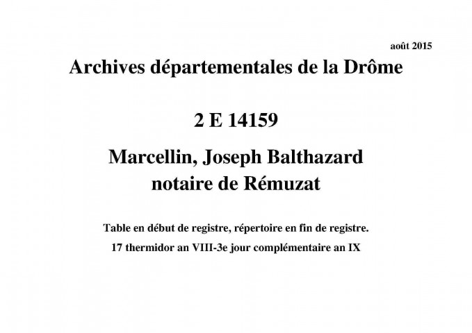 17 thermidor an VIII-3e jour complémentaire an IX