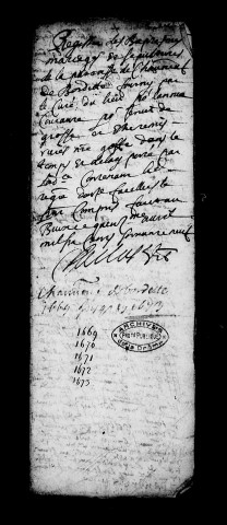 Baptêmes, mariages, sépultures (1669-1792).