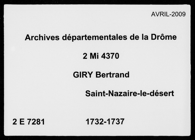 18 septembre 1732-28 avril 1737