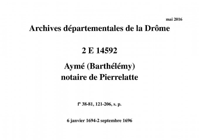 6 janvier 1694-2 septembre 1696