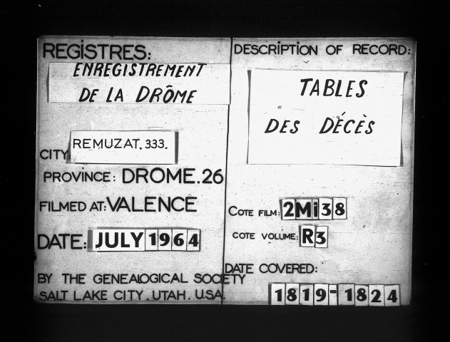 Table des successions acquittées.