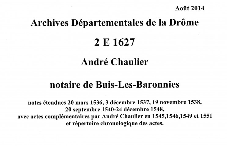 Notes étendues (20 septembre 1540-23 janvier 1541).