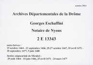 Notes brèves (15 octobre 1464-12 septembre 1466, 25-27 octobre 1467, 10 avril 1471-10 septembre 1477, 5 juin 1480) ; justice seigneuriale de Mirabel (29 août 1464-10 juin 1466, 25 avril 1471-24 mars 1477) (15 octobre 1464-5 juin 1480).